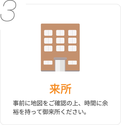 3.来所/事前に地図をご確認の上、時間に余裕を持って御来所ください。